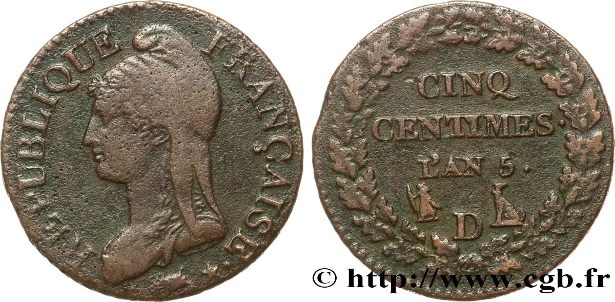 Cinq centimes Dupré, grand module 1797 Lyon F.115/22 TB 