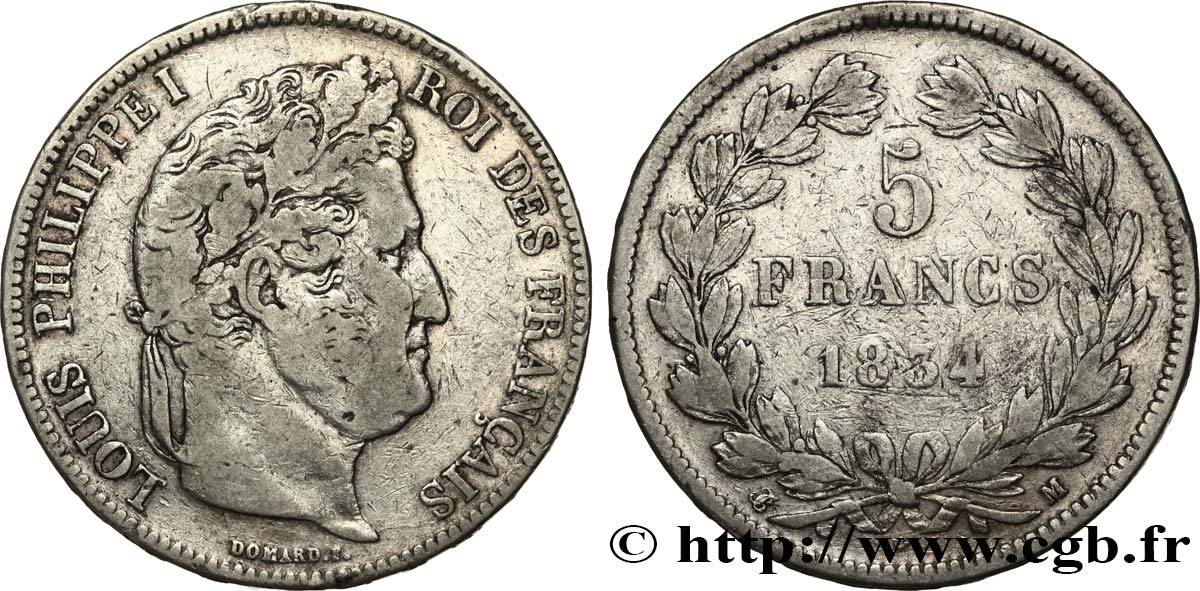 5 francs IIe type Domard 1834 Toulouse F.324/37 TB 