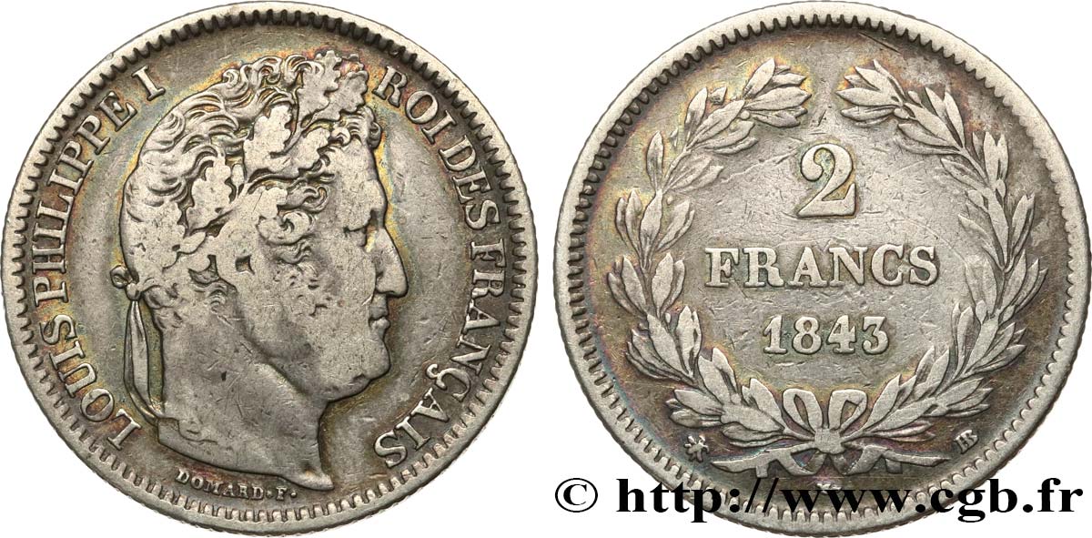 2 francs Louis-Philippe 1843 Strasbourg F.260/94 TB30 