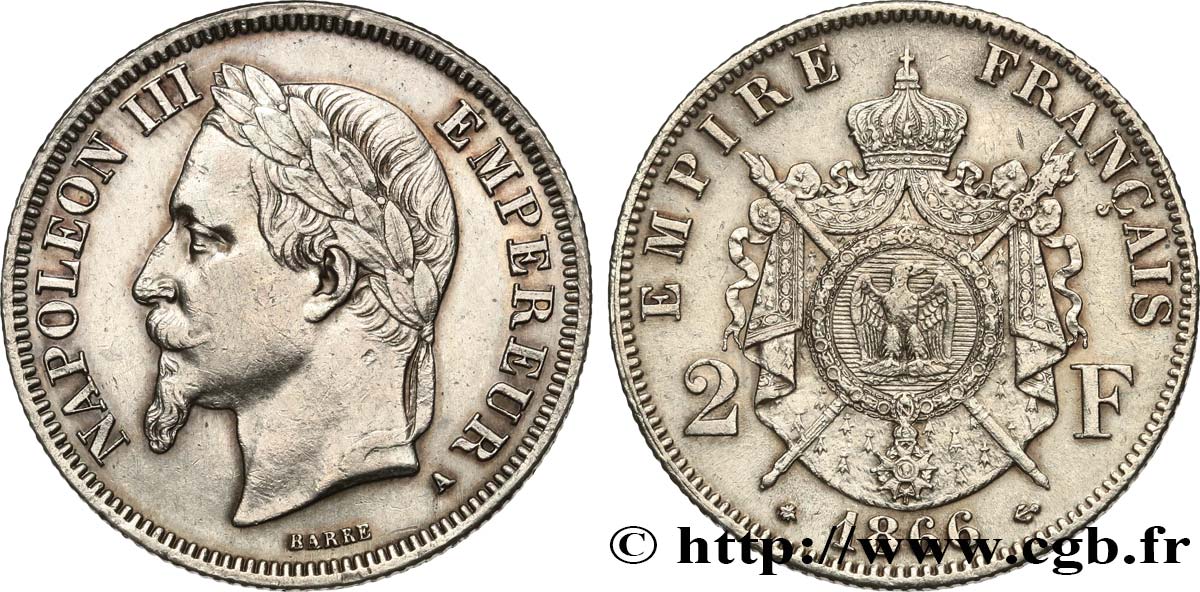 2 francs Napoléon III, tête laurée 1866 Paris F.263/2 BB 