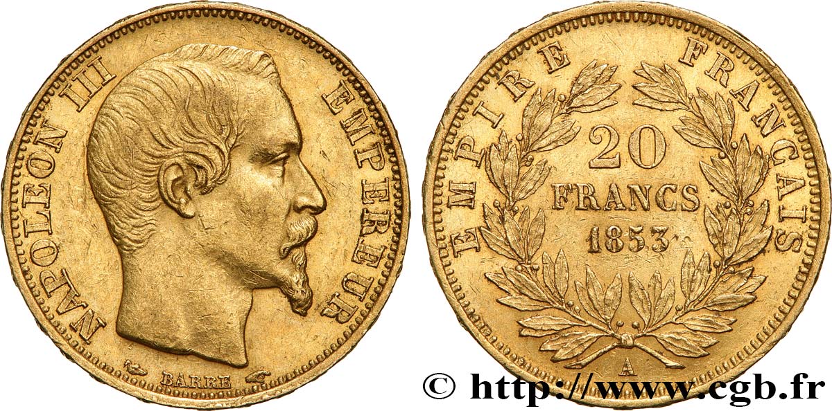 20 francs or Napoléon III, tête nue 1853 Paris F.531/1 TTB+ 