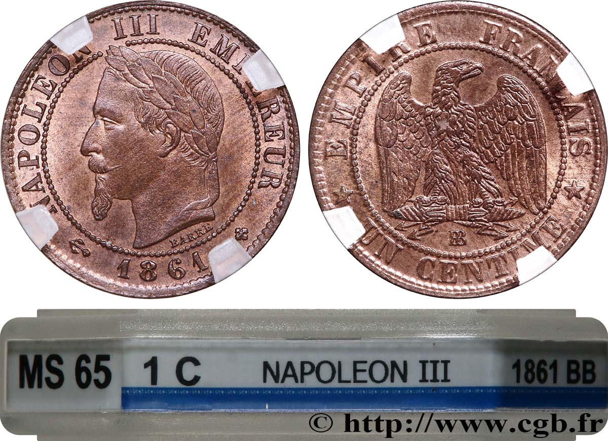 Un centime Napoléon III, tête laurée 1861 Strasbourg F.103/2 FDC65 GENI