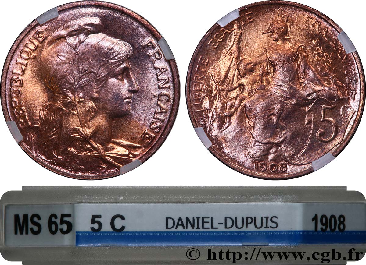 5 centimes Daniel-Dupuis 1908  F.119/19 MS65 GENI