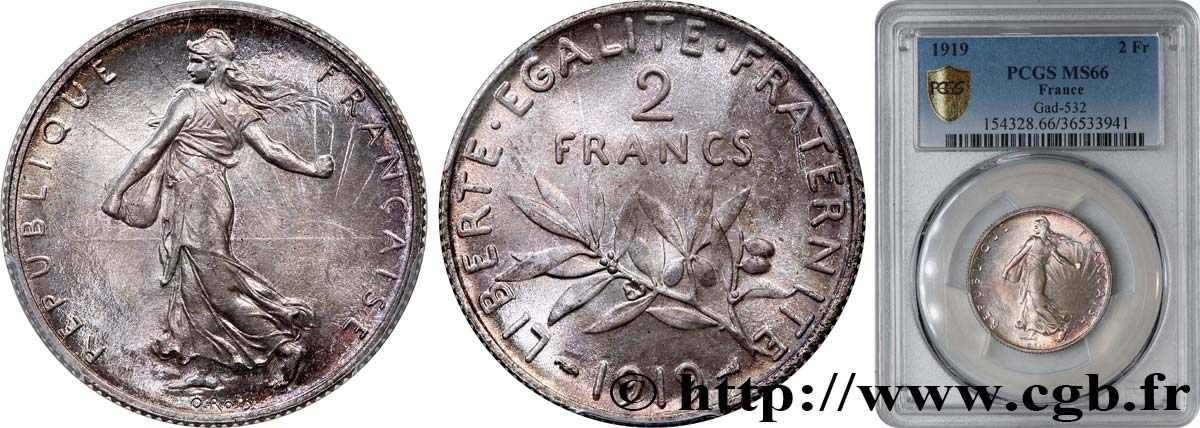 2 francs Semeuse 1919  F.266/21 ST66 PCGS