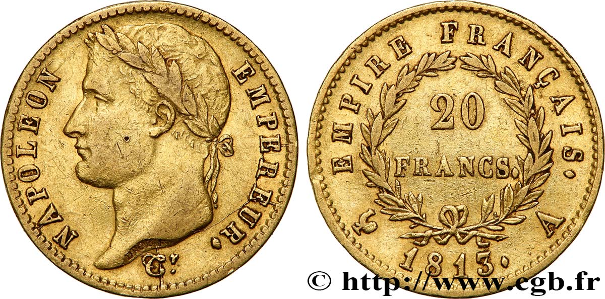 20 francs or Napoléon tête laurée, Empire français 1813 Paris F.516/30 XF 