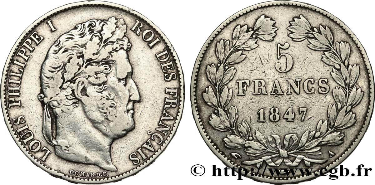 5 francs IIIe type Domard 1847 Paris F.325/14 TB+ 