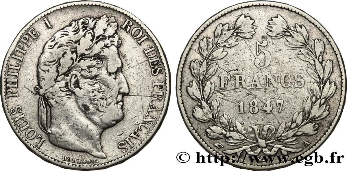 5 francs IIIe type Domard 1847 Paris F.325/14 VF 