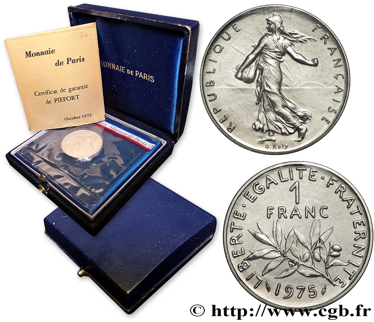 Piéfort Nickel de 1 franc Semeuse 1975 Paris GEM.104 P1 MS 