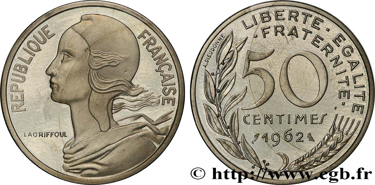 Piéfort Argent de 50 centimes Marianne, col à 4 plis 1962 Paris GEM.89 P2 FDC 