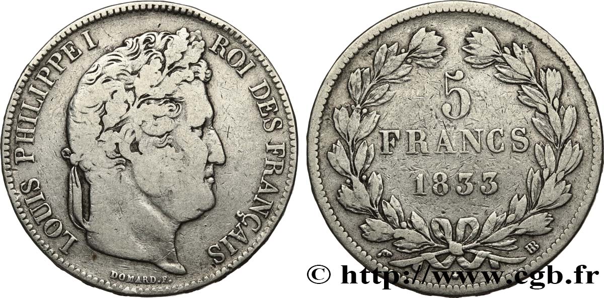 5 francs IIe type Domard 1833 Strasbourg F.324/16 S 