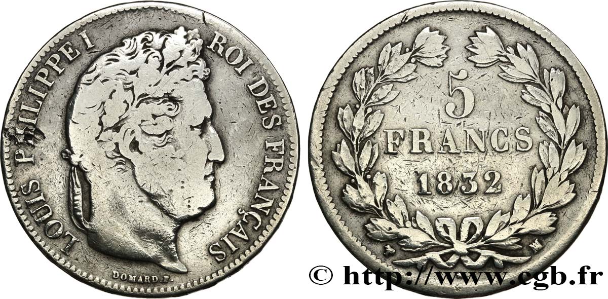 5 francs IIe type Domard 1832 Marseille F.324/10 VF 