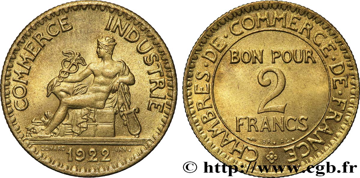 2 francs Chambres de Commerce 1922  F.267/4 AU58 