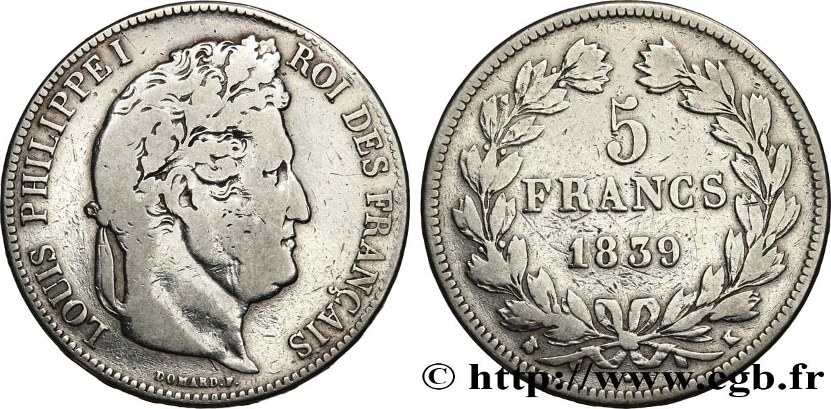 5 francs IIe type Domard 1839 Bordeaux F.324/80 VF 