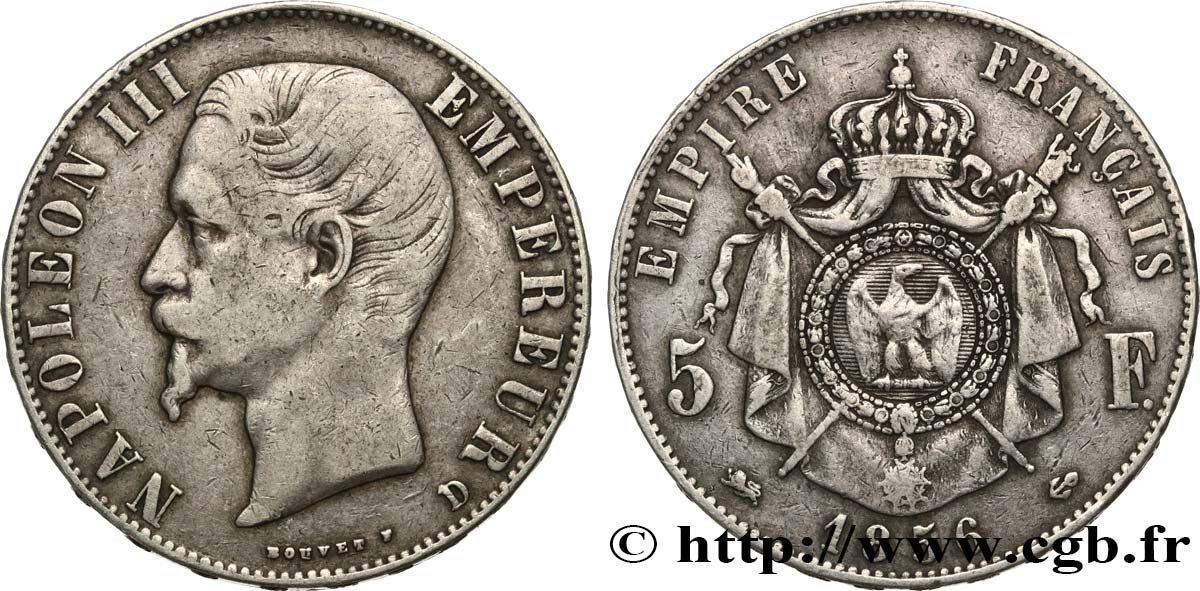 5 francs Napoléon III, tête nue 1856 Lyon F.330/9 TB25 