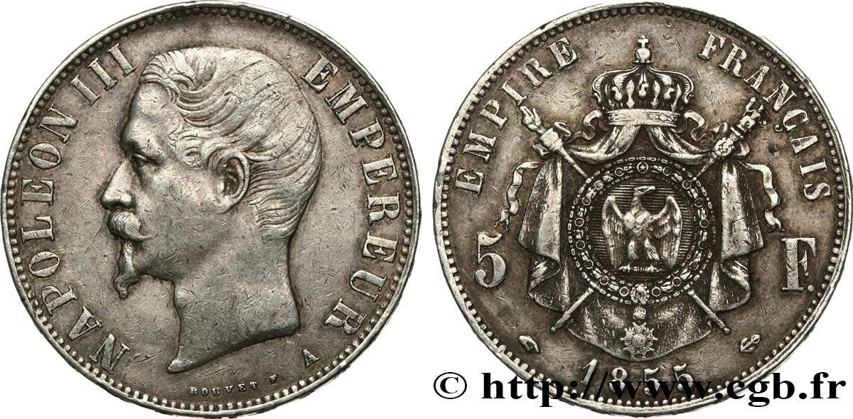 5 francs Napoléon III, tête nue 1855 Paris F.330/3 S35 
