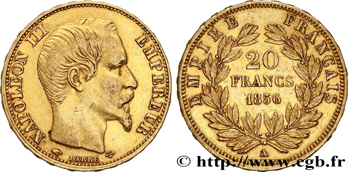 20 francs or Napoléon III, tête nue 1856 Paris F.531/9 SS 