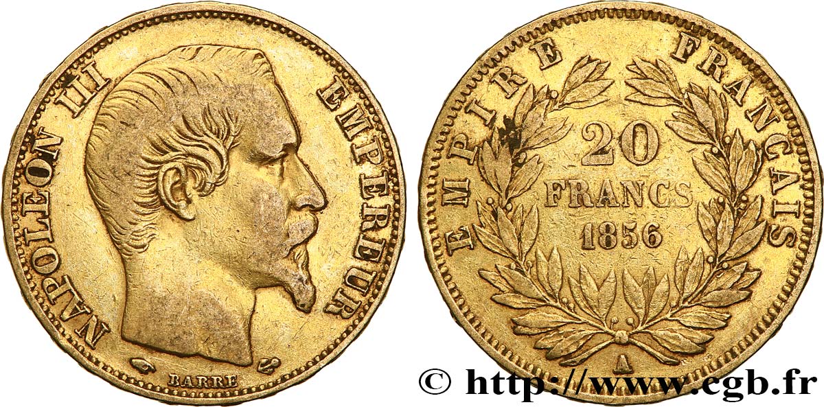 20 francs or Napoléon III, tête nue 1856 Paris F.531/9 MBC40 