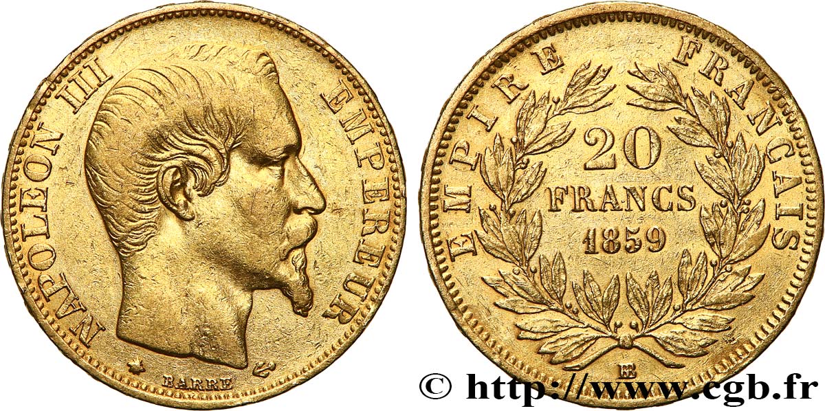20 francs or Napoléon III, tête nue 1859 Strasbourg F.531/16 BB 