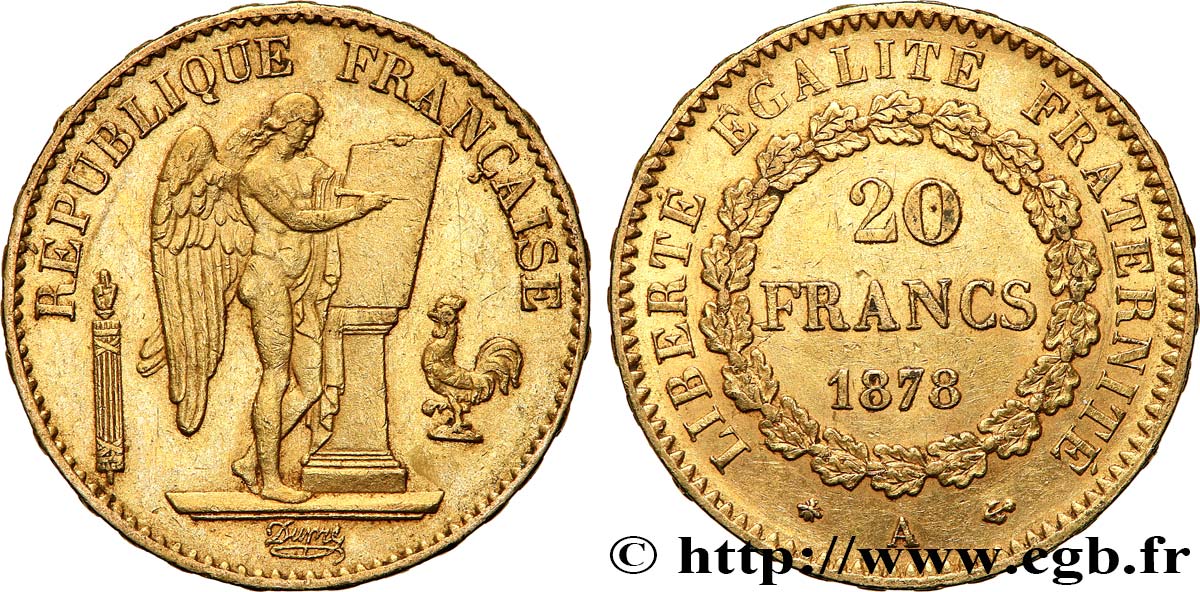 20 francs or Génie, Troisième République 1878 Paris F.533/6 AU53 