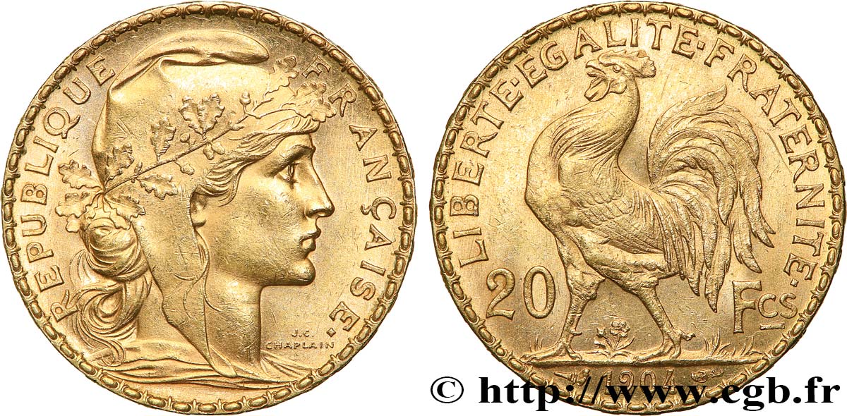 20 francs or Coq, Dieu protège la France 1904 Paris F.534/9 MS 