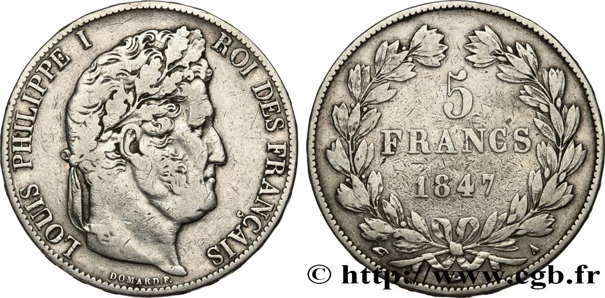 5 francs IIIe type Domard 1847 Paris F.325/14 VF 