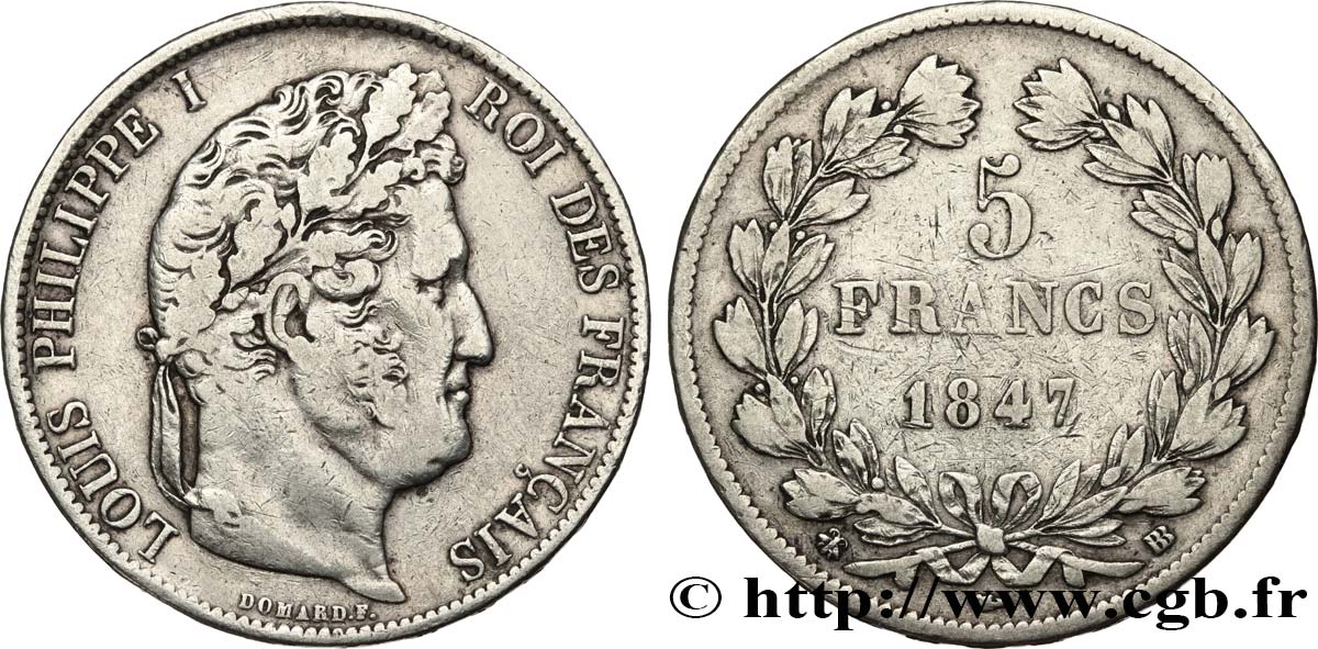 5 francs IIIe type Domard 1847 Strasbourg F.325/15 VF 