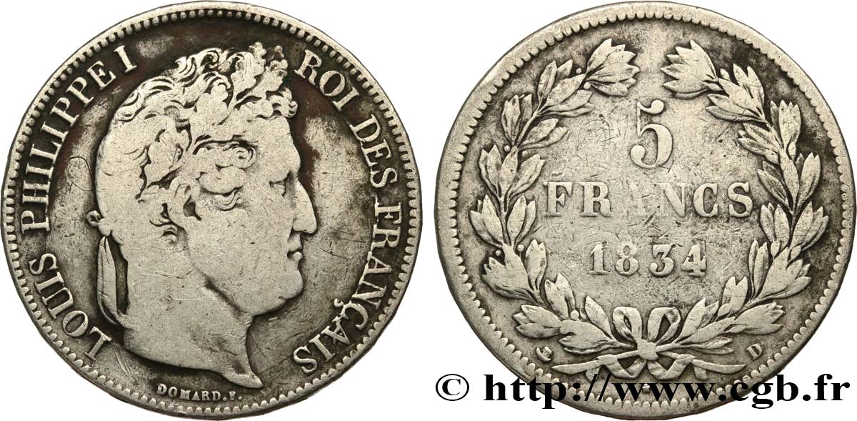5 francs IIe type Domard 1834 Lyon F.324/32 TB 