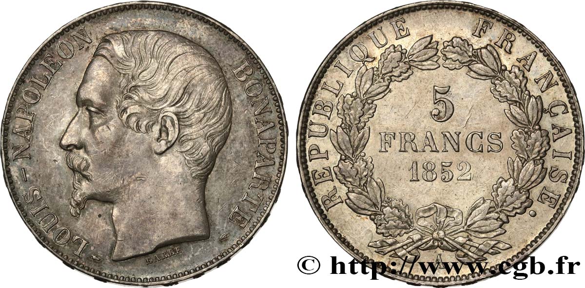 5 francs Louis-Napoléon, 2ème type 1852 Paris F.329/2 SS50 