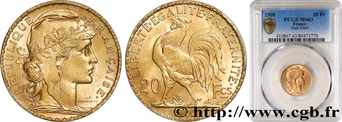 20 francs or Coq, Dieu protège la France 1900 Paris F.534/4 MS63 PCGS