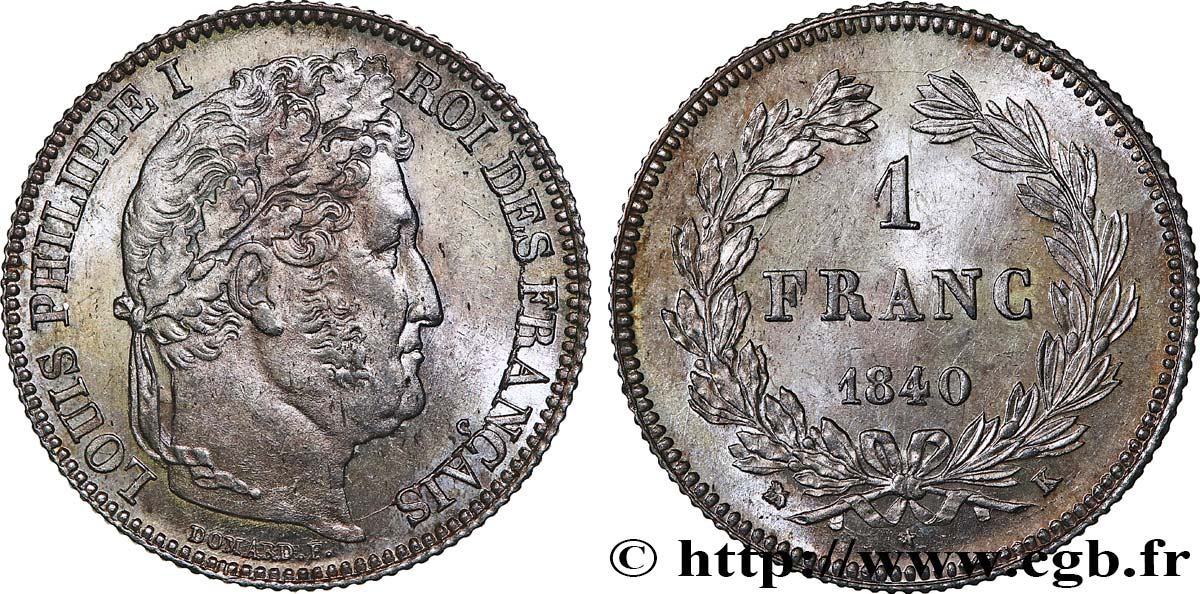 1 franc Louis-Philippe, couronne de chêne 1840 Bordeaux F.210/77 MS63 