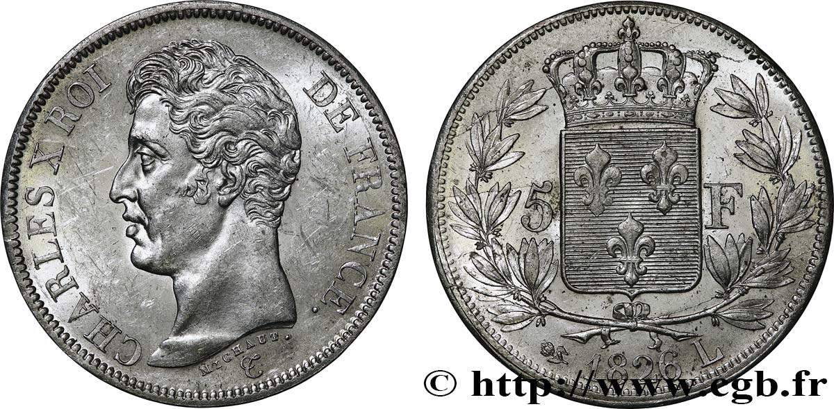5 francs Charles X, 1er type 1826 Bayonne F.310/22 SUP+ 