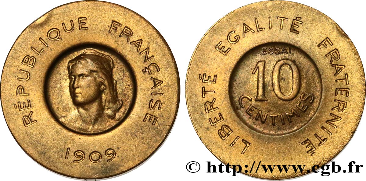 Essai de 10 centimes Rude en bronze-aluminium 1909 Paris GEM.35 11 SPL63 