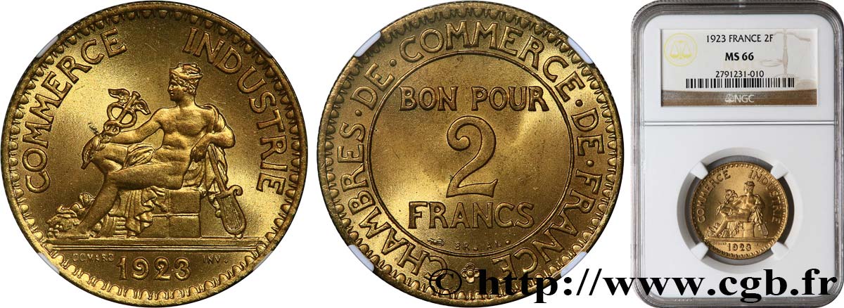 2 francs Chambres de Commerce 1923  F.267/5 MS66 NGC