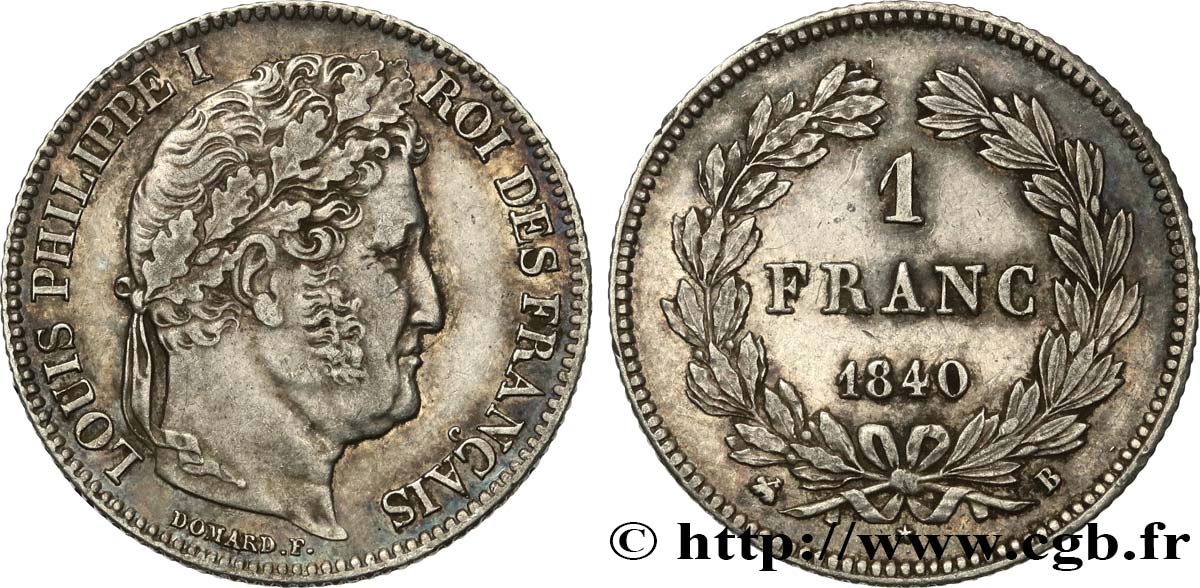 1 franc Louis-Philippe, couronne de chêne 1840 Rouen F.210/74 MBC+ 