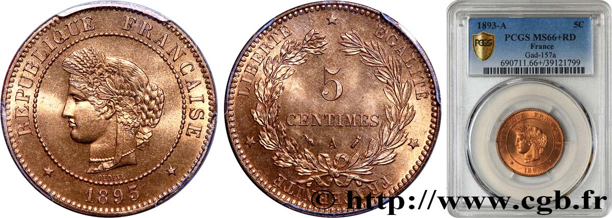 5 centimes Cérès 1893 Paris F.118/35 FDC66 PCGS