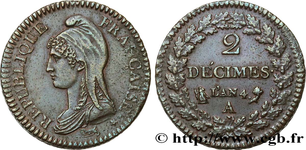2 décimes Dupré 1796 Paris F.145/1 SPL55 