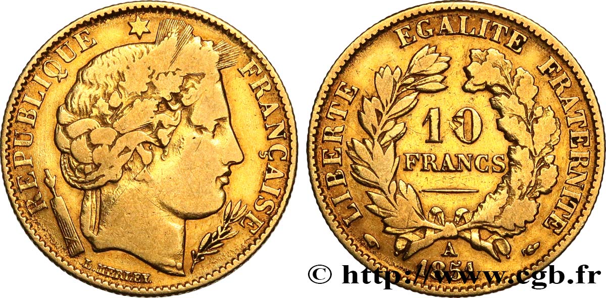 10 francs or Cérès, IIe République 1851 Paris F.504/3 TB 