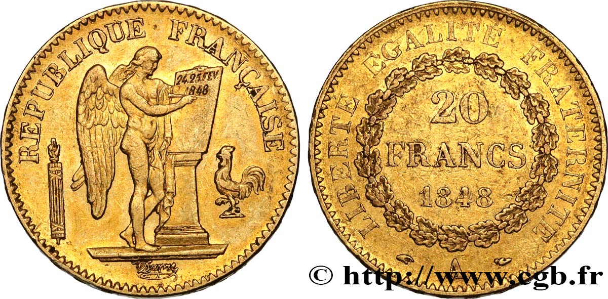 20 francs or Génie, IIe République 1848 Paris F.528/1 TTB 