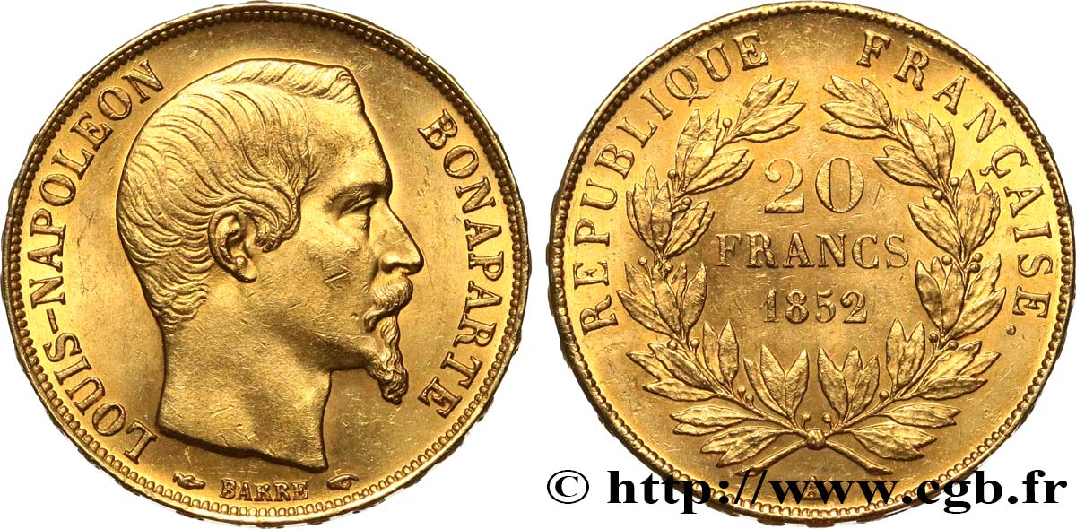 20 francs or Louis-Napoléon 1852 Paris F.530/1 MS62 