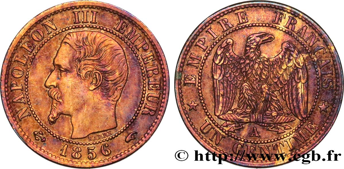 Un centime Napoléon III, tête nue 1856 Paris F.102/26 EBC 