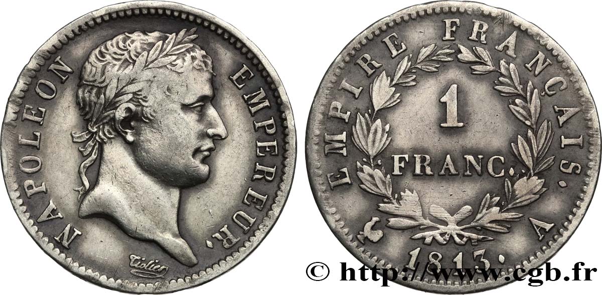 1 franc Napoléon Ier tête laurée, Empire français 1813 Paris F.205/58 TTB 