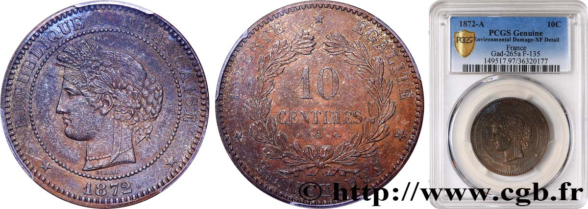 10 centimes Cérès 1872 Paris F.135/8 MBC PCGS