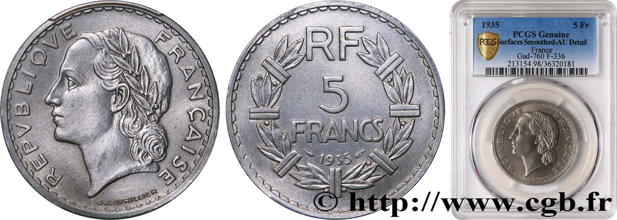 5 francs Lavrillier, nickel 1935  F.336/4 VZ PCGS