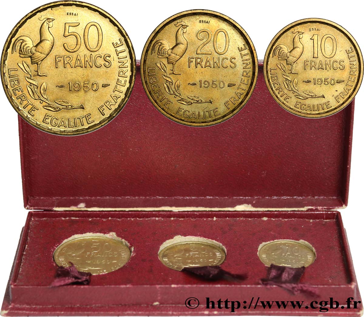 Coffret des trois Essais de 10, 20 et 50 francs Guiraud 1950 Paris F.363/1 SPL 