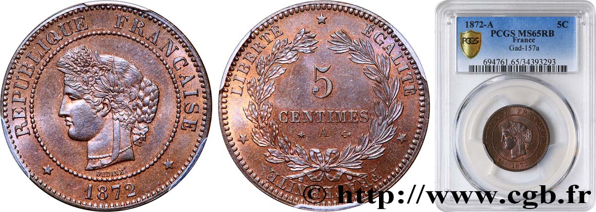 5 centimes Cérès 1872 Paris F.118/4 MS65 PCGS