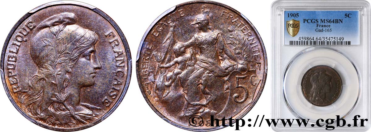 5 centimes Daniel-Dupuis 1905  F.119/15 SPL64 PCGS