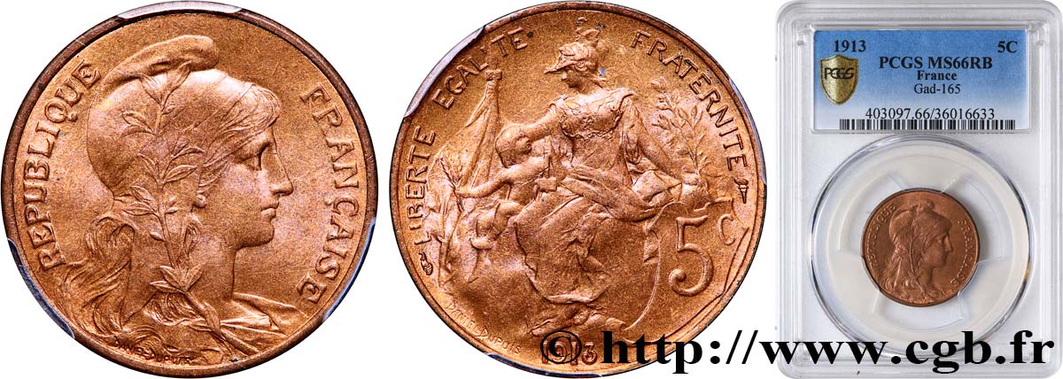 5 centimes Daniel-Dupuis 1913  F.119/25 FDC66 PCGS