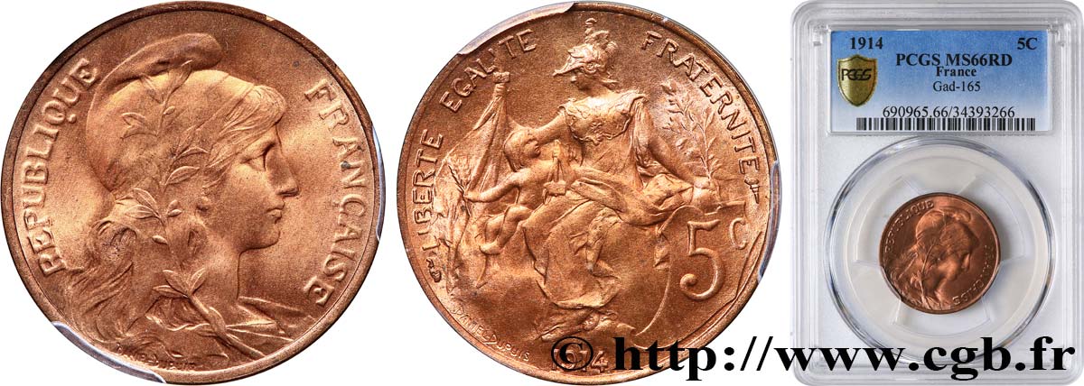5 centimes Daniel-Dupuis 1914  F.119/26 ST66 PCGS
