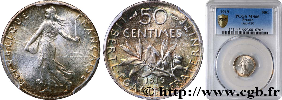 50 centimes Semeuse 1919  F.190/26 ST66 PCGS