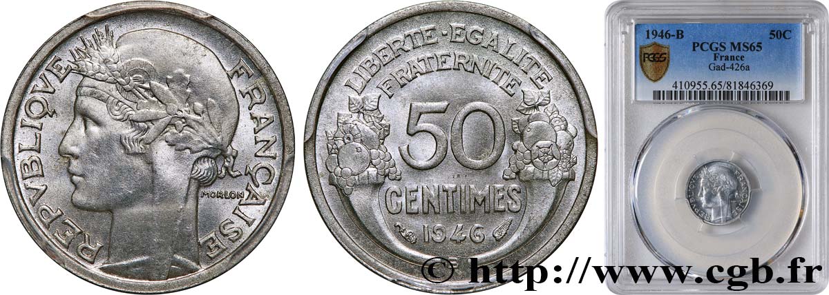 50 centimes Morlon, légère 1946 Beaumont-le-Roger F.194/9 FDC65 PCGS